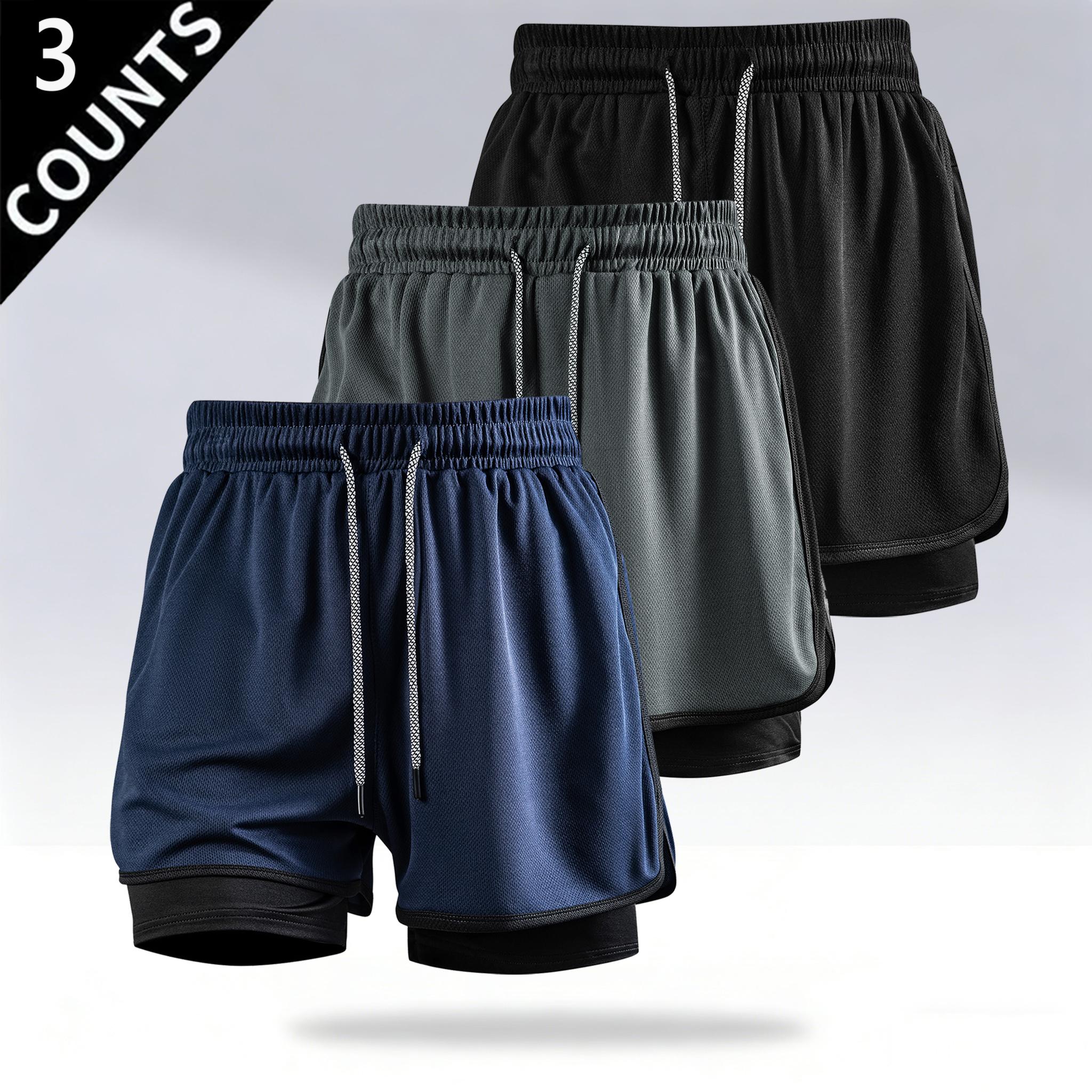 3-Pack Men’s 2-in-1 Running Shorts with Liner, Quick-Dry Breathable Mesh Athletic Workout Shorts, Lightweight Gym Basketball Shorts with Drawstring and Pockets, Summer Multi-Pack Sports Shorts for Fitness and Everyday Wear
