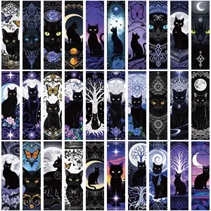 JIT 30 PC Enchanted Black Cat Bookmarks - Unique Mystical Fantasy Style Page Markers for Cat Enthusiasts, Readers & Literary Presents