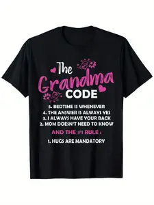 Humorous Grandma Code T-Shirt - Men'S Classic Black Short Sleeve Tee - Unisex Casual & Comfortable, 100%, Sizes S-XXXL, Funny Design Featuring The Grandma Code Print, Comfortable Unisex Style with Heat Transfer Print