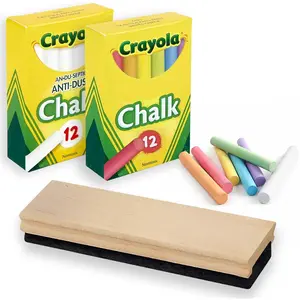 Chalkboard Chalk and Eraser Set 24 Pack Including 12 White 12 Colored Chalk 1 Felt Eraser Dustless Chalks for Kids Blackboard Chalks for School Gifting Bundle for Office Home