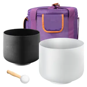 【Summervibes】VEVOR 2PCS Crystal Singing Bowls, 8-inch and 10-inch A & F Note Singing Bowls, Frosted Quartz Singing Bowl with 10" Carrying Bag, 1 Rubber Mallet and 2 O-Rings, Ideal for Meditation Yoga Sound Healing