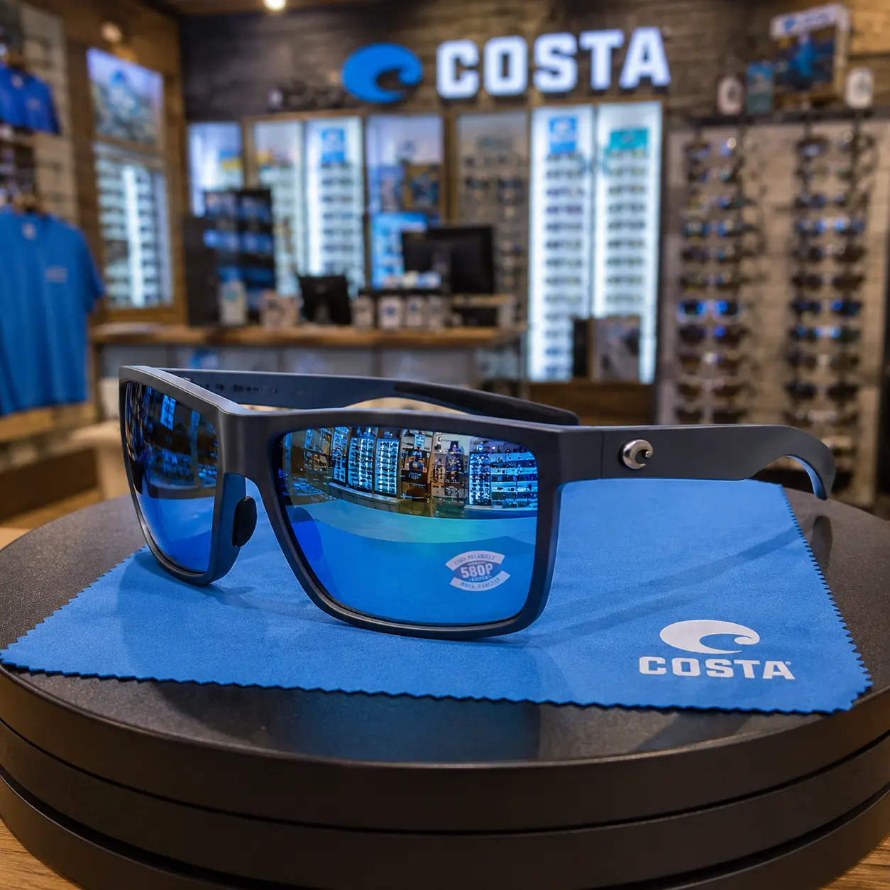 Rincon Polarized Sunglasses, Costa Blue Mirror 580P Lens, Matte Black Frame, UV400 Lightweight Fishing & Outdoor Eyewear for Men & Women, Ships in 7–10 Days