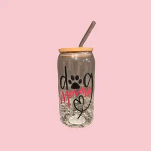 Libby beer can cup- Dog mom, black and pink