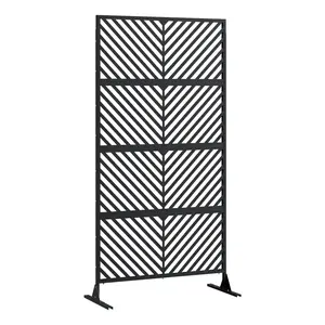 72" x 40" Freestanding Metal Privacy Screen, Chevron Pattern Galvanized Rustproof Panel, Black Decorative Room Divider for Patio, Garden, Balcony Outdoor Use