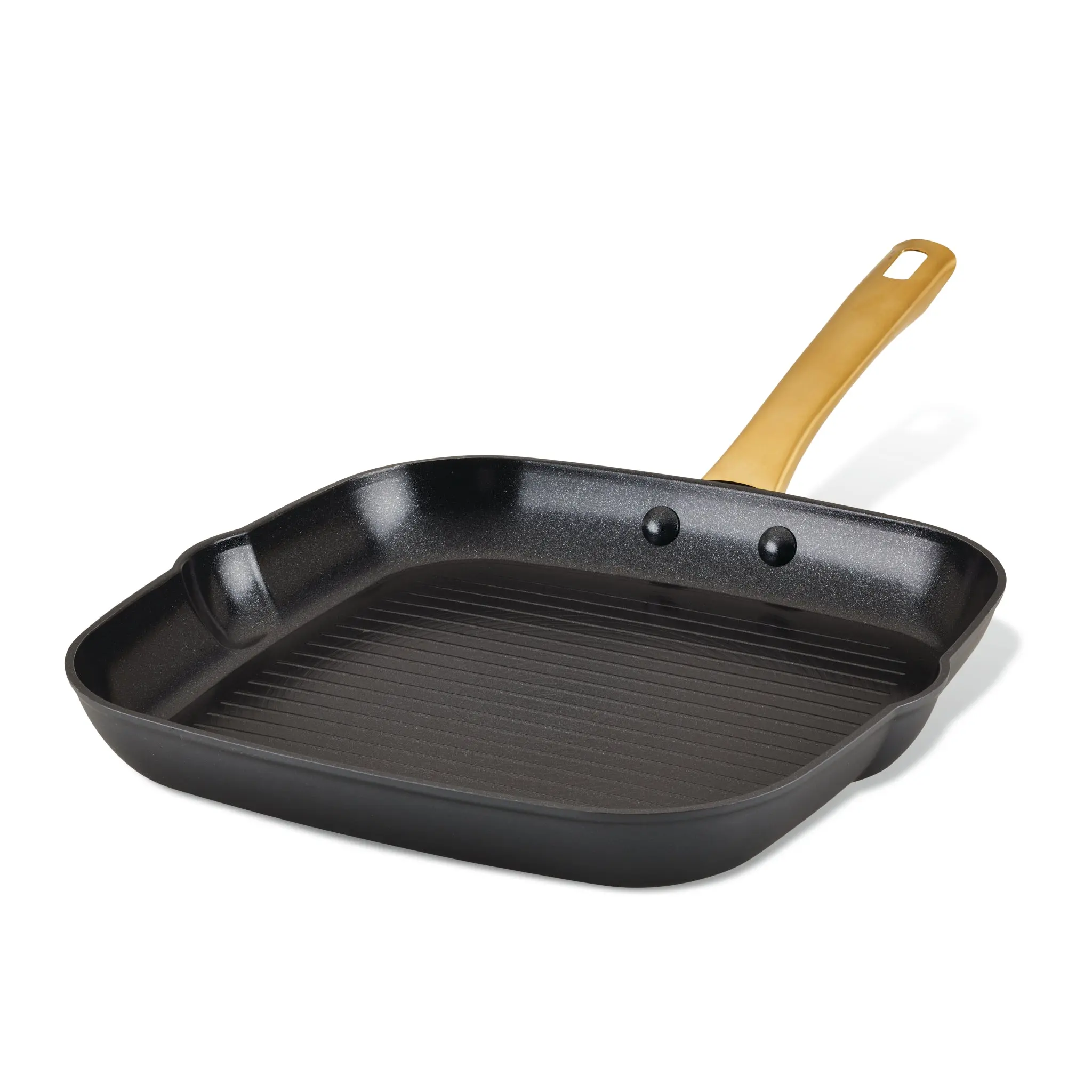 11-Inch Forged Aluminum Square Grill Pan - Nonstick Cookware with Induction Base, Steel Elements, Stylish Gold Accents, Ceramic Coating, Induction-Ready Design