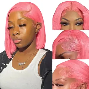 Berrys Hair Pink Color Bob Wig 13x4 Lace Frontal Human Hair Bob Wigs Lace Closure Wigs