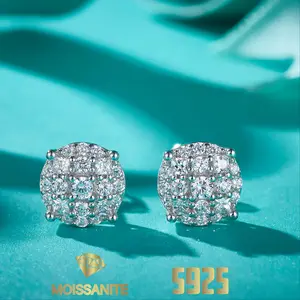 1 Pair 925 Sterling Silver 0.444 Carat Moissanite Stud Circle 4 Claw Earrings for Women, Luxurious Romantic Design for Confession, Wedding Party, Perfect for Anniversary, Birthday, Thanksgiving, Christmas Gift, Comes with Gift Box