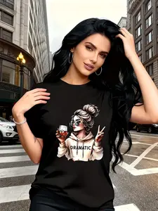 Chic Dramatic Graphic T-Shirt| Crew Neck, Regular Fit, Casual Chic Style with Geometric Pattern and Comfortable Fabric