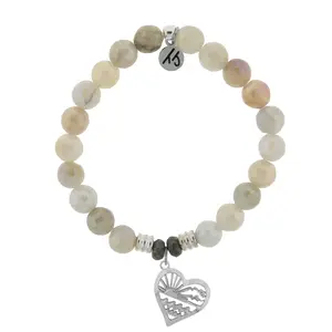 Moonstone Gemstone Bracelet with Seas the Day Sterling Silver Charm