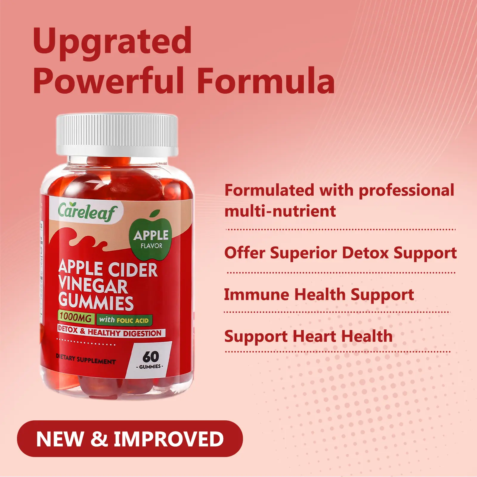 Careleaf Advanced Apple Cider Vinegar Gummies - with Beetroot, Pomegranate,Vitamin B12 & B6-Support Gut Cleanse,Detox & Digestion- Natural Healthcare