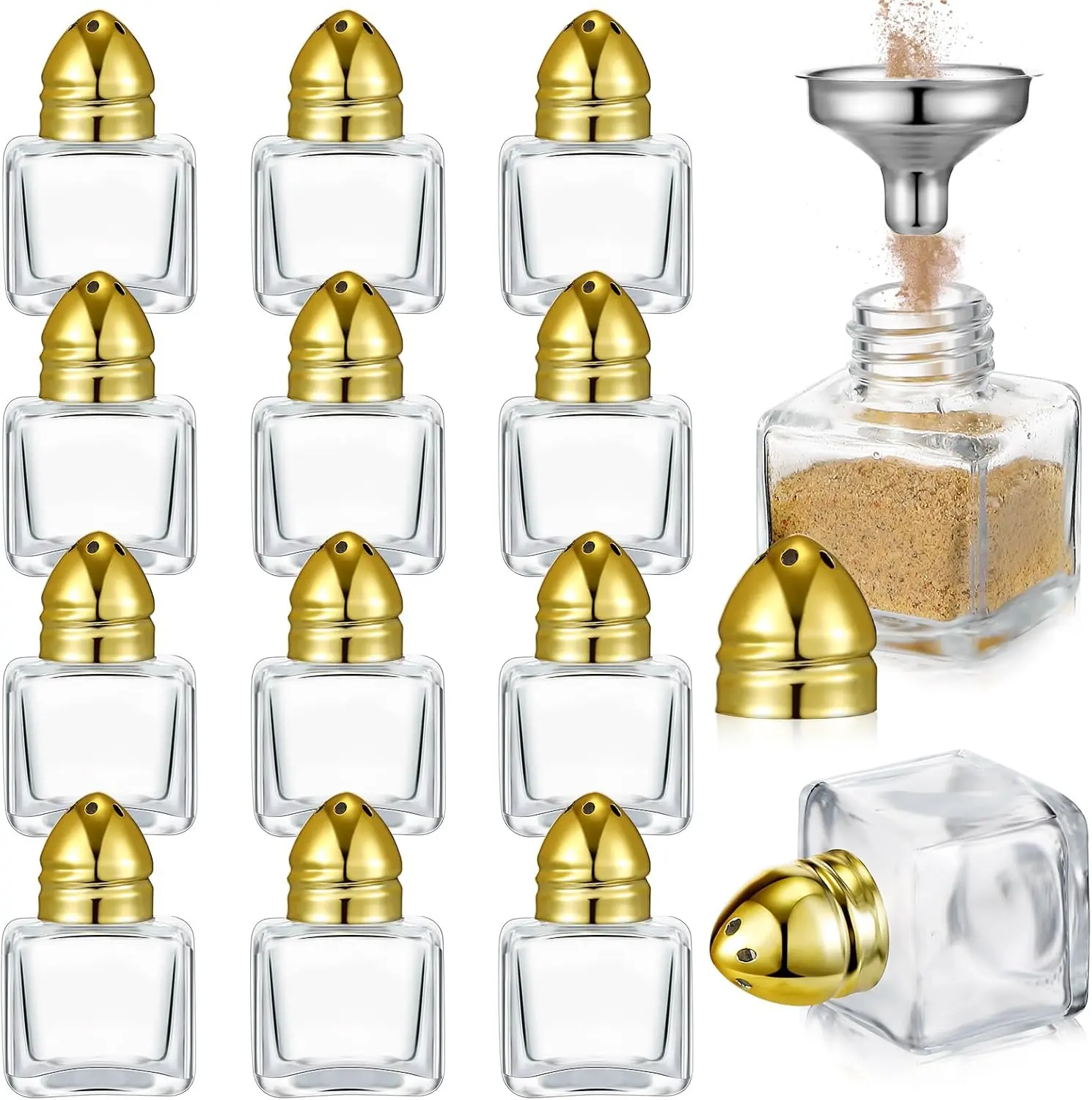 Small Salt and Pepper Shakers 12 Count 0.5 oz Cube Shape with Tone Tops Clear Mini Glass Salt Shakers for Wedding Party and  Kitchen