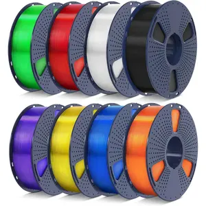 PLA Filament 1.75 Bundle, 2kg Total, 0.25kg per Spool, 8 Pack, Black + Clear + Yellow + Blue + Green + Purple + Red + Orange