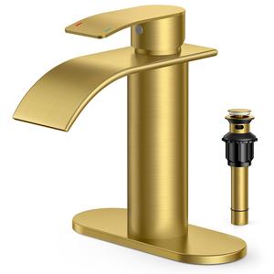 FORIOUS High Arc Waterfall Bathroom Faucet, Single Handle with Deck Plate, Metal Pop-Up Drain, cUPC 3/8" Hoses for Vanity Basin RV Lavatory Sink, Drip-Free, Rust-Resistant - Decorative, High Arc Faucet