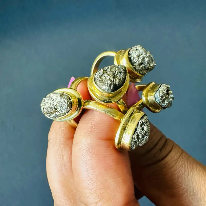 Unisex Pyrite Ring - Costume Jewelry for Attracting Money, Wealth and Success, Unisex Wear