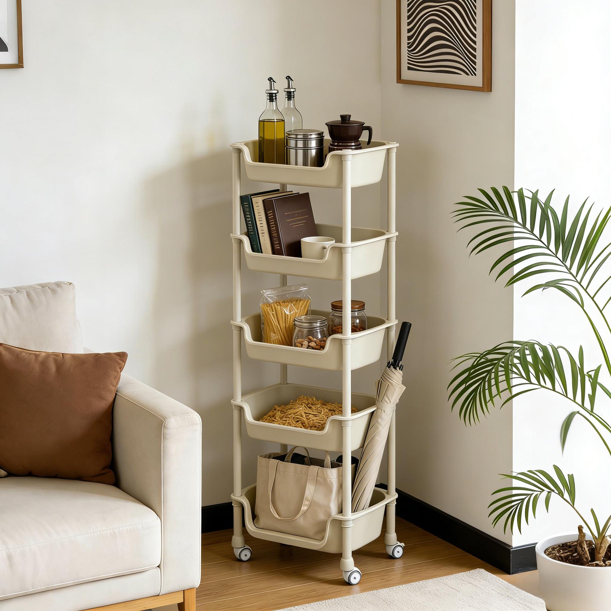 Multifunctional Multi-Layer Plastic Storage Cartwith Wheels, Layered Shelf Organizer for BedroomKitchen Bathroom Living Room, AdjustableStanding Shelf Suction Cup Sponge Holder for Kitchen Sink semiannual sale 2025 easy install kit glove clip cas oz sce