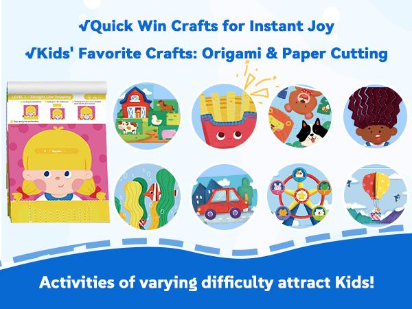 JoyCat Scissor Skills Activity Book, 4 Progressive Levels to Learn Cutting for Kids, 27 Fun Crafts with Child-Safe Scissors, Develop Fine Motor Skills, Ideal Christmas Gift & Arts and Crafts