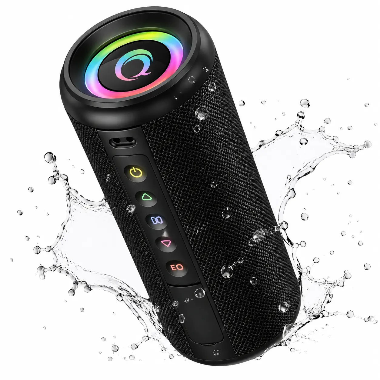 Portable Bluetooth Speaker, Wireless Speaker with 20W HD Stereo Sound, Bluetooth 5.4, IP7 Waterproof, 20H Playtime, TWS Pairing, Built-in Mic, LED Lights for Beach, Party, Camping & Home Black Compact