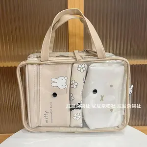 Kawaii Miffy Cute 4Pcs/Set Makeup Bag Cartoon Rabbit Large Capacity Travel Storage Handbag Toiletries Classification Bag Gift