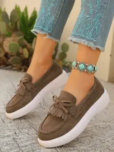 Women's New /dark /coffee/jeans Blue French Casual Commuter Fringe Bow Round Toe Loafers, Velour/fleece Fabric, Comfortable Spring/autumn Slip On Shoes