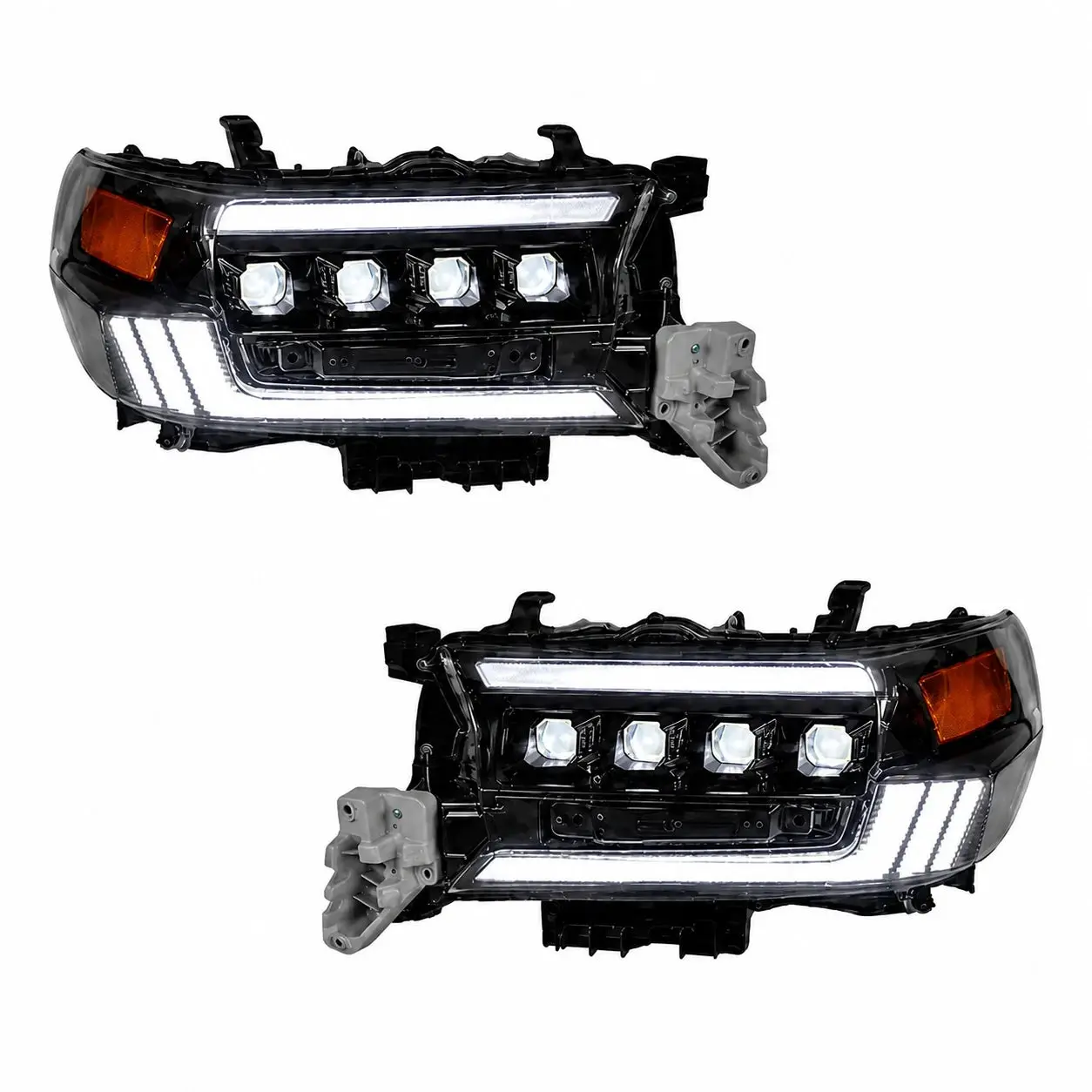 LED Quad Projector Headlights Assembly Pair for 2016-2021 Toyota Land Cruiser 200 (J200), Bi-Function Low/High Beam, Patent Optics Automotive Decorative Car Lights
