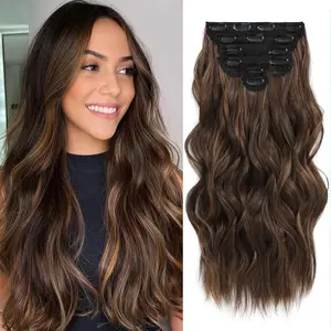 Highlight balayage dark brown Hairpieces, Natural & Blends Well Clip in Hair Extensions (20inch, 6pcs, Light Brown&Honey Blonde)