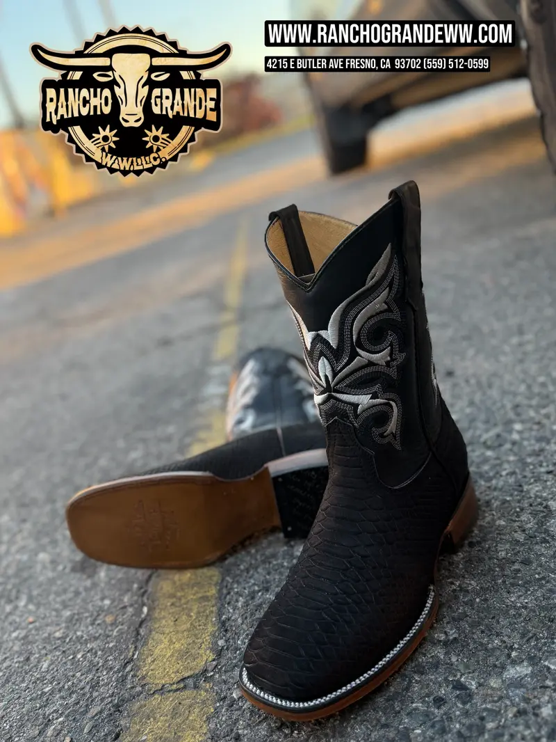 Men's Western Boots Piton Black Imitation Square Toe