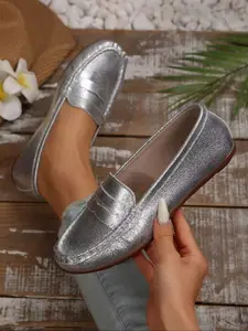 Women's Casual Slip-On Affordable Loafers, Lightweight Comfortable Flat Shoes, Round Toe Plain Color Design, All Seasons Daily Wear Footwear, Round Toe Flats