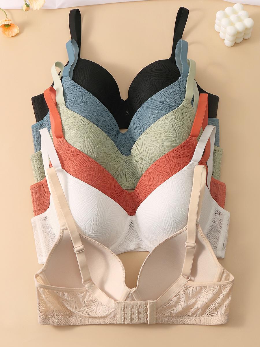 6pcs Solid Jacquard Underwire Bra Set - Luxurious,Seamless & Supportive - Adjustable, Push Up for EnhancedCleavage-Comfortable, Breathable Lingerie for Daily Wear- Women's Intimate Collection