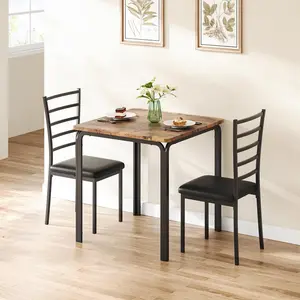 【Christmas Gift】Brown Dining Table Set for 2, 3 Piece Small Table and Chairs Set of 2, Kitchen Table Set With Pu Cushion Chairs, Kitchen and Dining Room Square Table Set for Small Spaces, Apartment, Home, Office, Bar