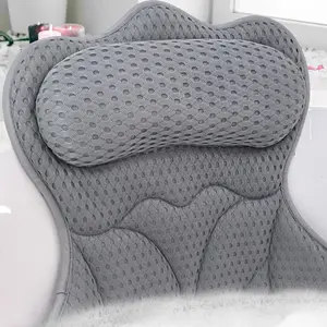 Bath Pillows for Tub,Bath Pillow with 6 Non-Slip Suction Cups,Soft 4D Mesh Fabric,Bathtub Pillows for Tub  and  Support,Extra Thick Luxury Bathtub Pillows,Grey
