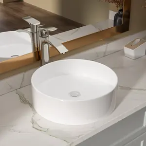 Dcolora 16'' x 16'' Ceramic Topmount Round Bathroom Vessel Sink
