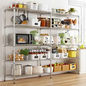 Raybee Furniture 5 Tier 58" W Storage Shelves Wire Shelving 1400 Metal Shelves for Storage Heavy Duty Shelving Unit with Shelf Adjustable Garage Shelving Rack Pantry Kitchen Organiser