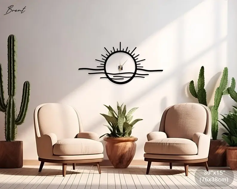 SUNSET CLOCK - Metal Wall Clock, Unique Sun Clock, Living Room Decor, Home Decor, Wall Decor