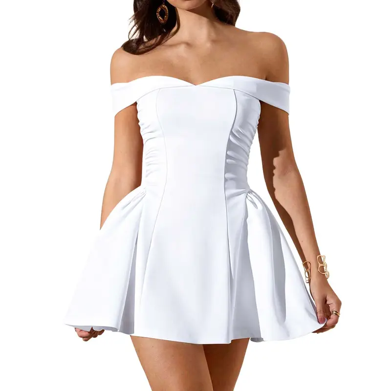 OYS Women's Summer Classy Formal Sleeveless Off Shoulder A-line Cocktail Party Mini Dress