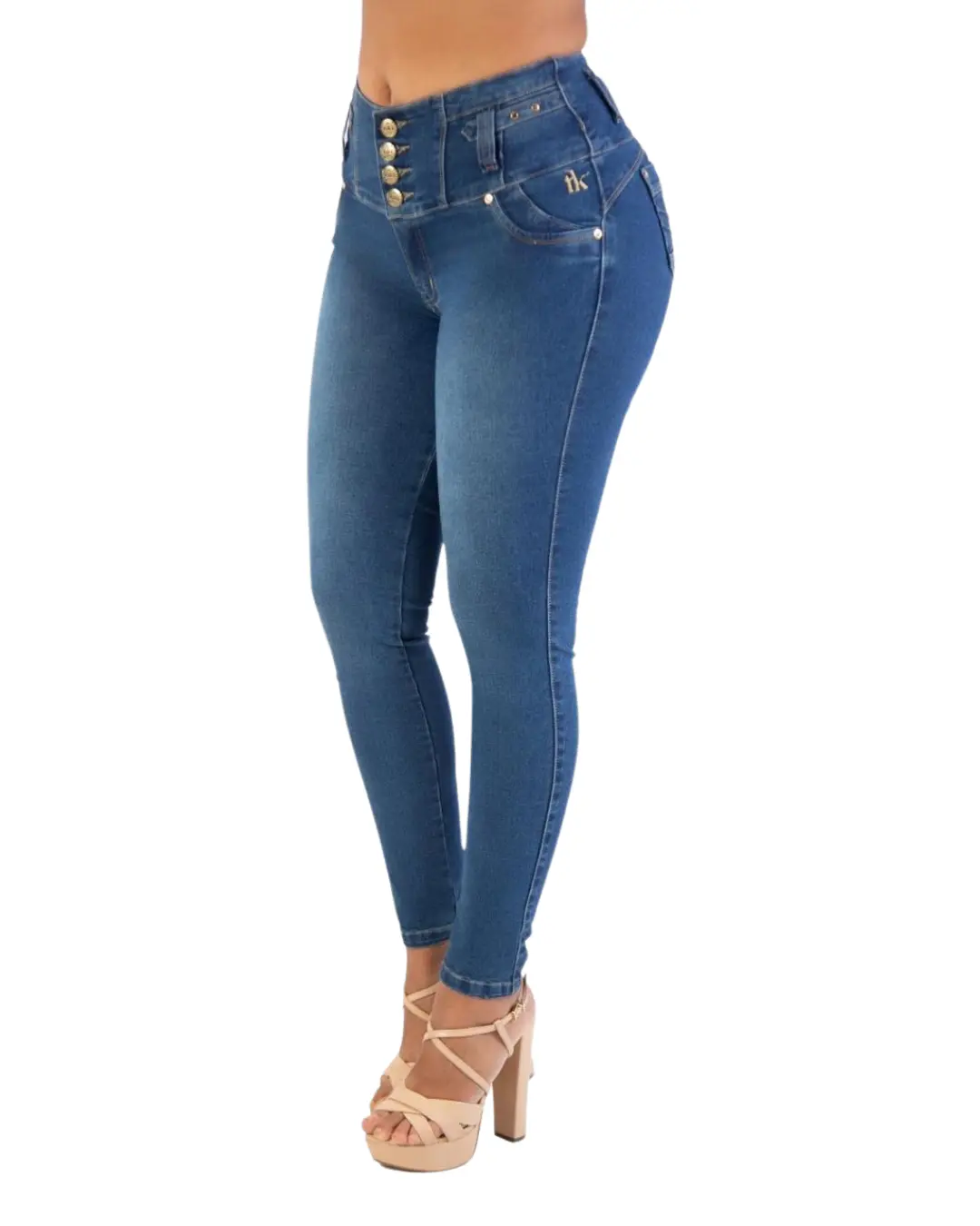 Tiki Jeans Women's High Waist Skinny Bottoms, Push-Up Jeans with Heart Shaped Stitching and Sculpting Fit