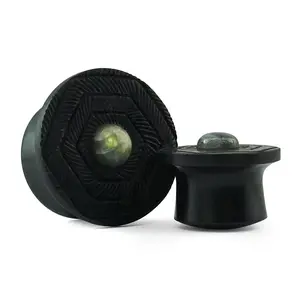 Boundary Geo Labradorite Stone Inlay Areng Wood Mayan Flare Plugs
