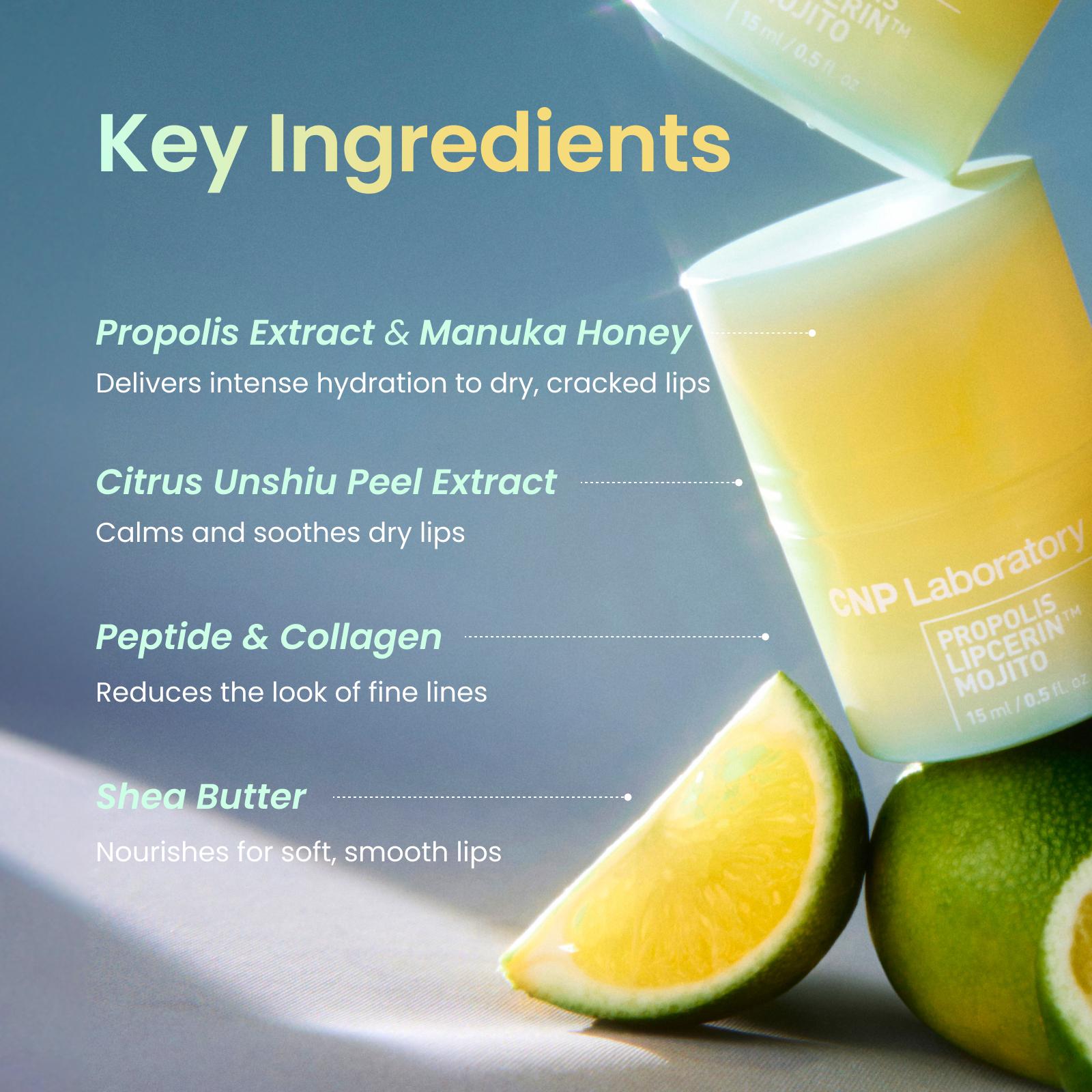 Honey Lip Mask (Mojito Flavor), Propolis Lipcerin, Hydrating Overnight Manuka Lip Butter & Plumper & Balm, 12hrs Long-lasting Moisture, Gentle Exfoliation, Korean Skin Care, Shea Butter, Deep Nourish (0.5 fl.oz / 15ml)