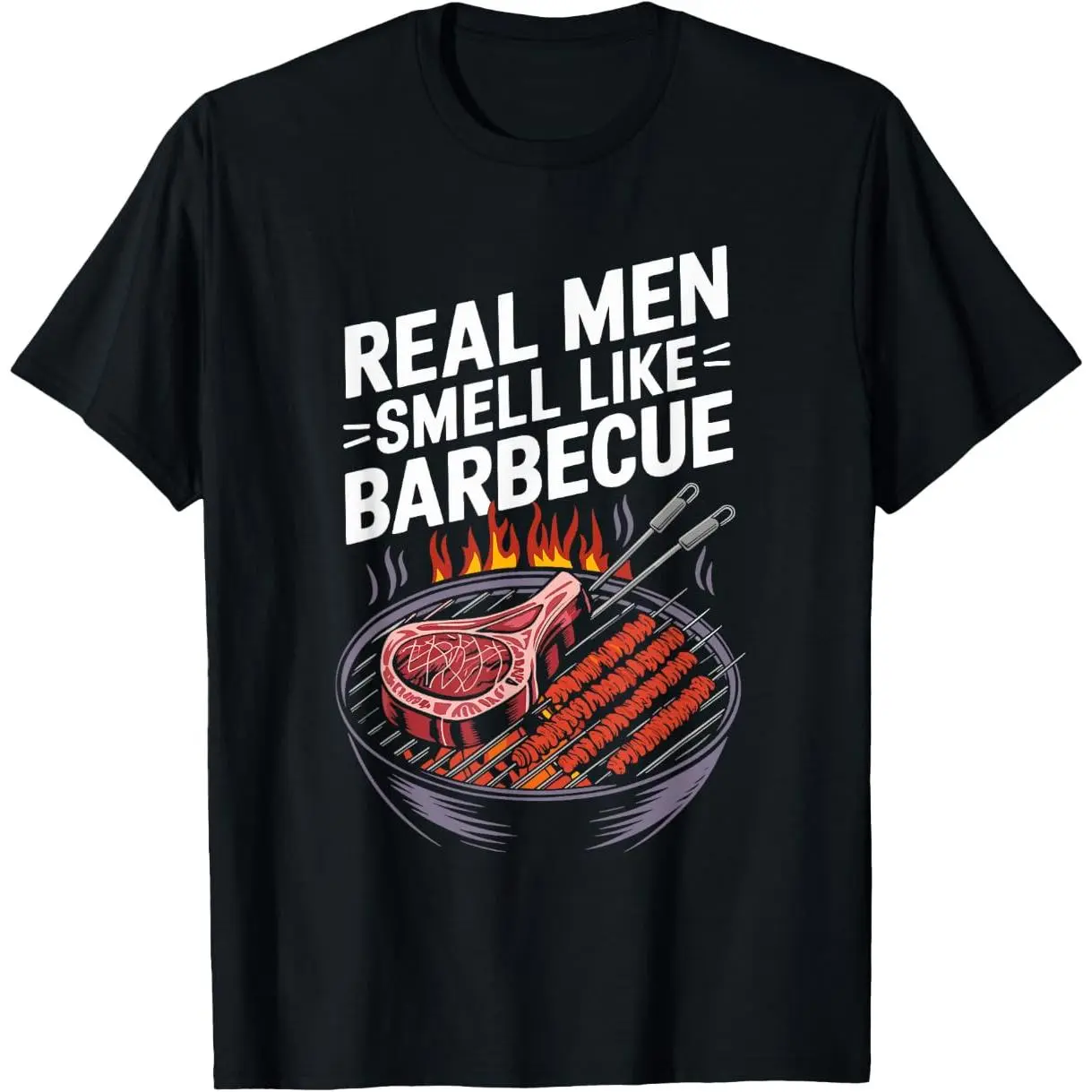 Men's Cotton Short-Sleeve Casual Clothes - Funny BBQ Grill "Real Men Smell Like Barbecue" Meat Smoking Graphic T-Shirt for Summer Sports & Outdoor Use