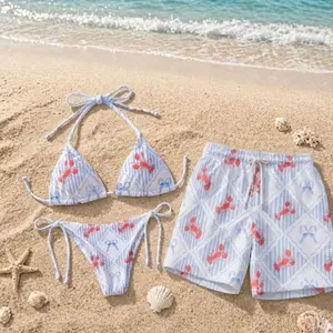 Lobster Print Bikini Set, Coastal Beach Swimwear, Nautical Summer Swimsuit, Matching Swim Shorts YF5 KCA