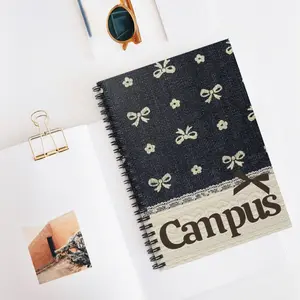 Aesthetic Notebook | Coquette Bow Pattern Campus Spiral Notebook | Ruled Journal
