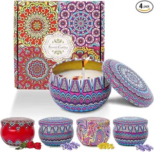 4-Pack Scented Soy Wax Candles in Reusable Decorative Oval Box - Aromatherapy Relaxation Aid, Natural Ingredients, 12+ Hrs Therapeutic Burn Time, Home Fragrance, Stylish Decor, Valentine’s Day Gifts
