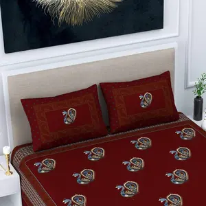 Elegant Peacock Cotton Sheets | Ethnic Print 3-Piece Set for Luxurious Sleep | Soft, Breathable, King/Queen/Twin | Sacred Comfort