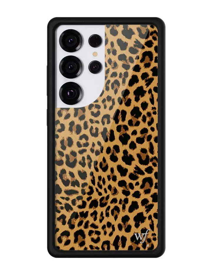 Meow | Limited Edition Trendy Samsung Galaxy Case | Raised Protective Black Bumper | Women Owned Small Business | Beige Background Black and Brown Leopard Print Aesthetic Background | Safety Casing Protective | Gift for Her
