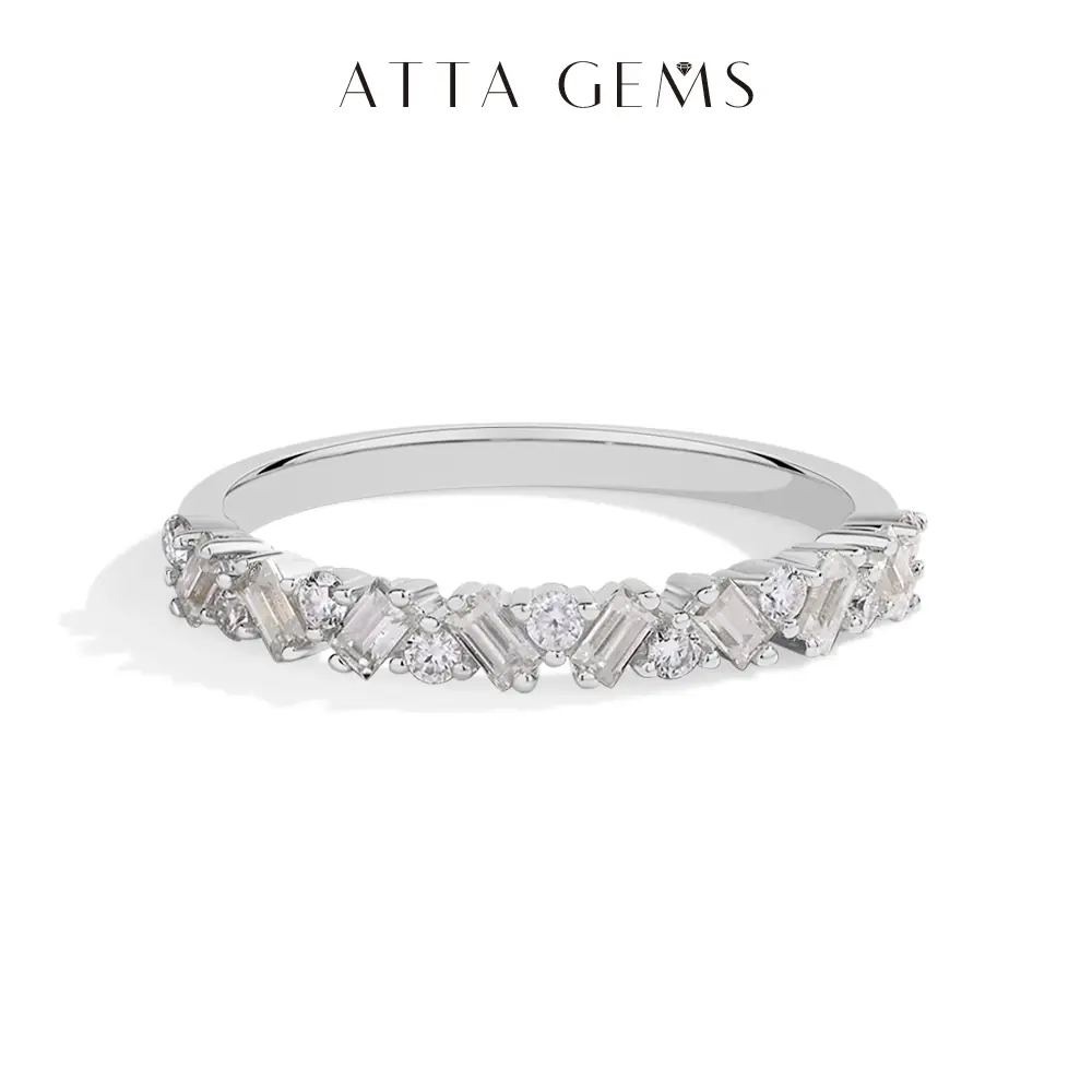 Sparkling Synthetic Moissanite Rings for Women D Color VVS1 Baguette Matching Wedding Band Engagement Jewelry Gift R224