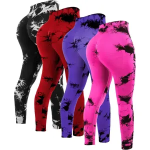 4 Pcs Womens Workout Leggings Tie Dye High Waisted Yoga Pants Seamless Scrunch Butt Lifting Compression Tights