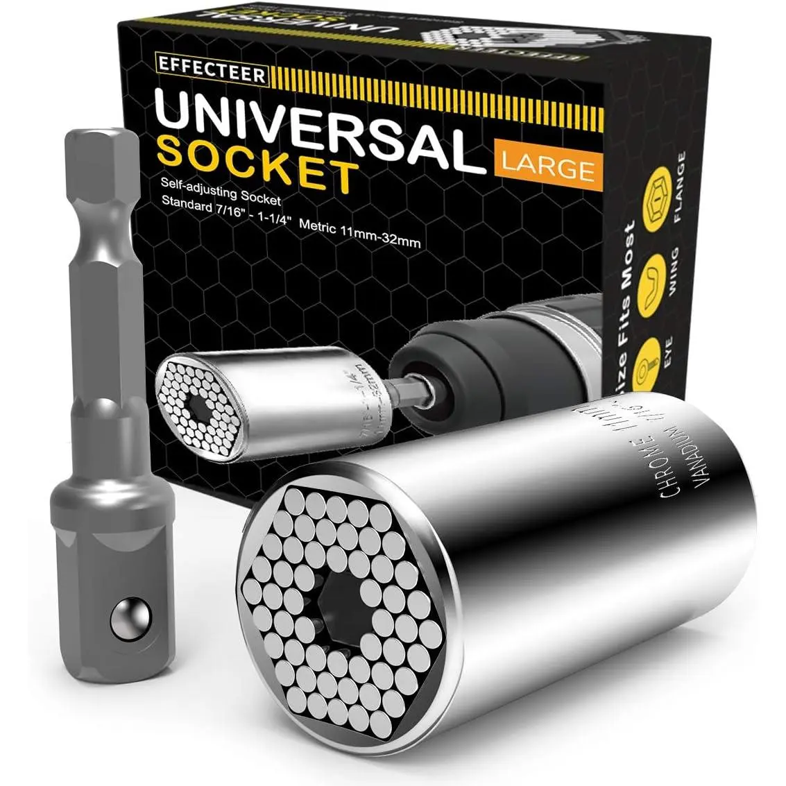 Universal Socket,Self-adjusting Socket Fits Standard 7/16'' - 1-1/4'' Metric 11mm-32mm, Adapter Socket for Wrench Ratchet&Power Drill, Tools Gifts for Men Him Husband Dad Father DIY Handyman Women