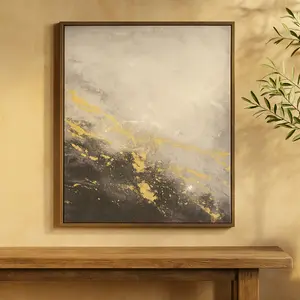 CosmoLiving by Cosmopolitan Geode Black Canvas Abstract Living Room Framed Wall Art with Gold Foil Accents