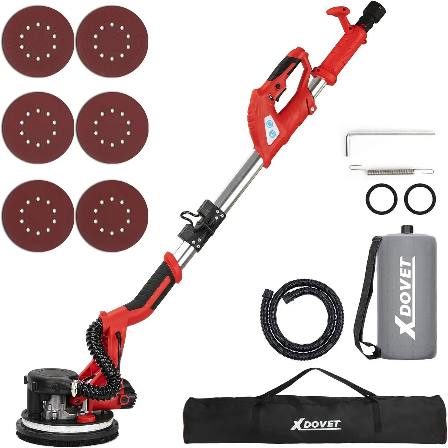 Drywall Sander, 750W Electric Sander with 6 Pcs Sanding discs, 6 Variable Speed 800-1750 RPM Wall Sander with Extendable Handle, LED Light, Long Dust Hose, Storage Bag