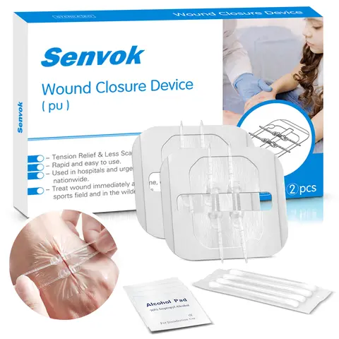 Senvok PU Butterfly Bandage Emergency Wound Closure Device - 2-Piece Multi-Pack Medical First Aid Supplies, Hold Feature, No-Sew Surgical Laceration Repair, Quick Clot, 36-Month Shelf Life, Wound Healing Support