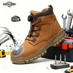 SAFETREK Men's Steel Toe High Top Work Boots Soft Breathable Footwear with Comfortable Wear-resistant Buttons for All Seasons